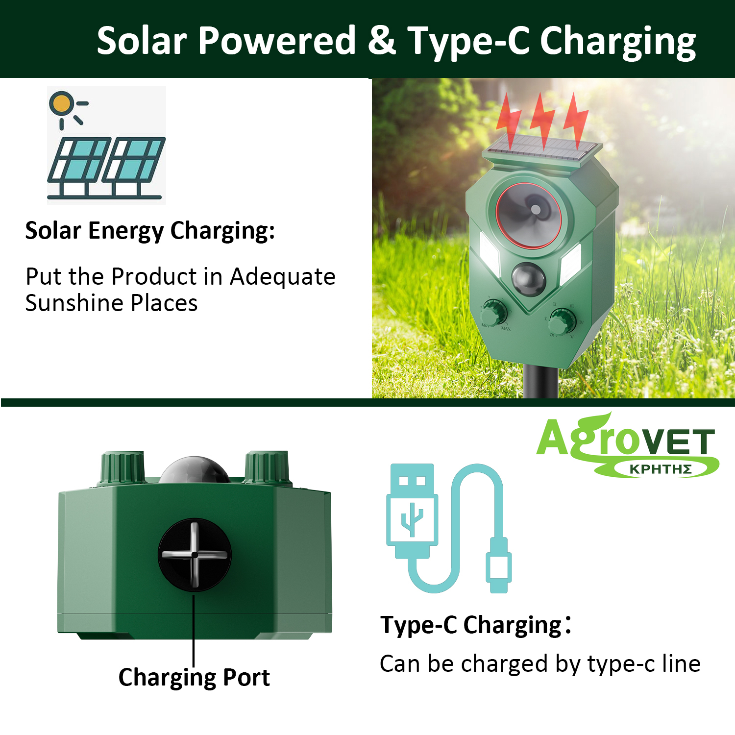 ΗΛΙΑΚΟ ΑΠΩΘΗΤΙΚΟ ΖΩΩΝ SOLAR ULTRASONIC ANIMAL REPELLER AR02 - 4